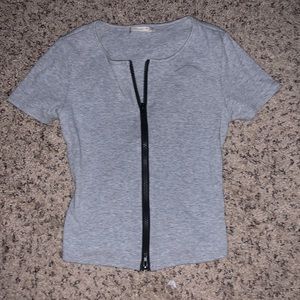 Grey T-Shirt with full zipper in front